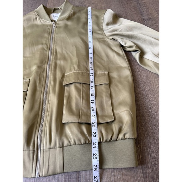 B.young Satin Bomber Jacket Womens 36 Olive Green Full Zip Pockets Lightweight - Picture 11 of 13